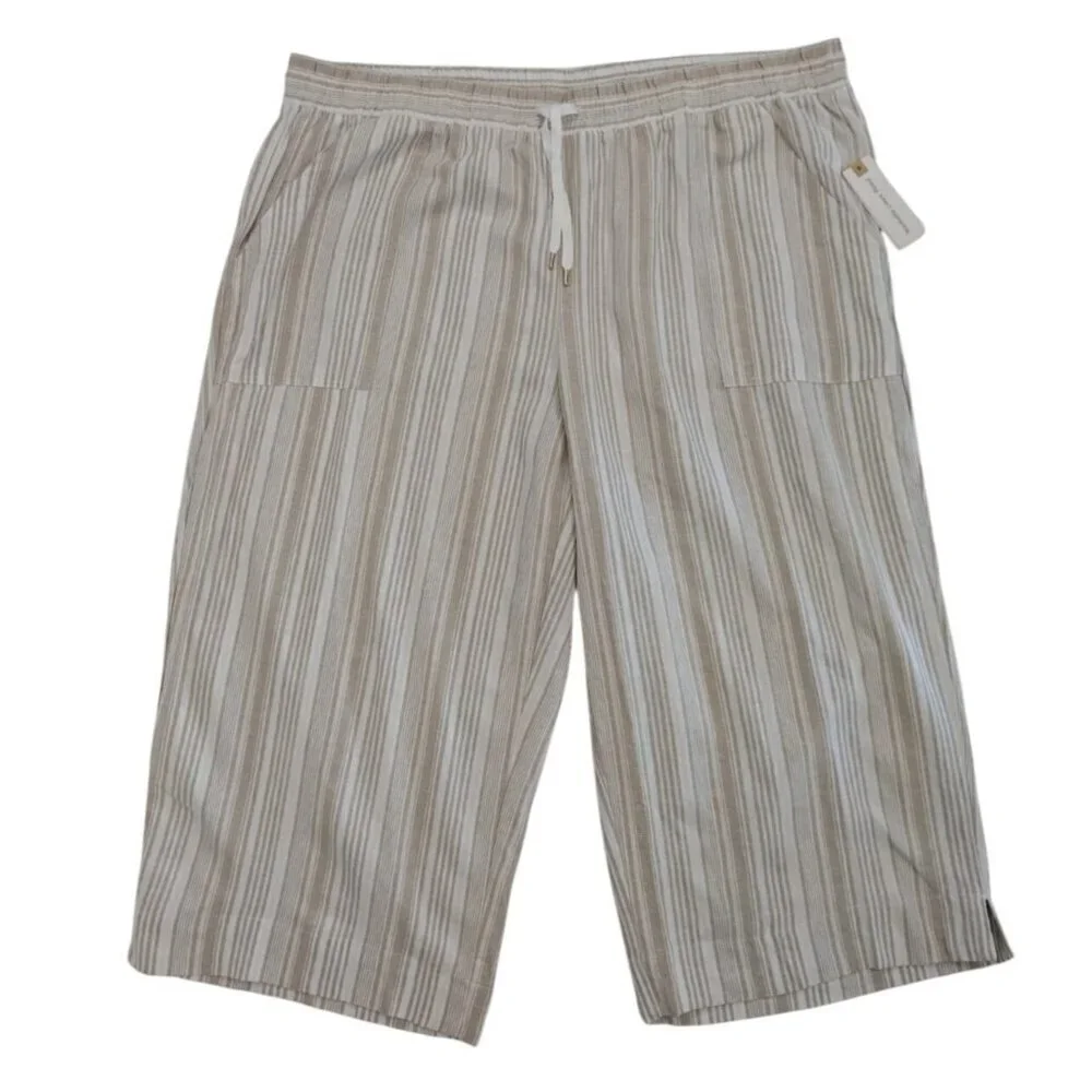 Land N Sea Women's Beige & White Striped Linen Blend Shorts, Size 3X, NWT